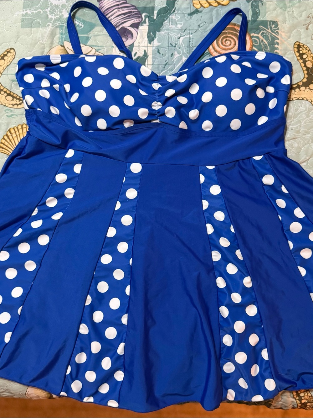 SHEIN Royal Blue and White Polka Dot Swim Dress with Matching Brief